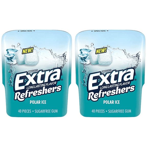 EXTRA Refreshers Polar Ice Chewing Gum, 40 Pieces Each (Pack of 2)