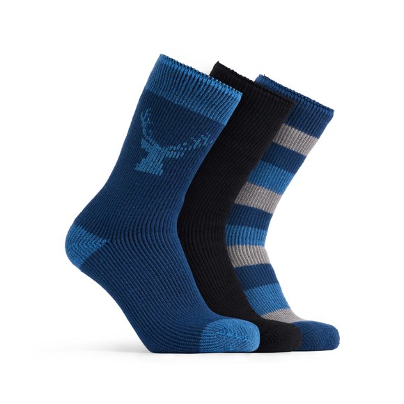 Polar Heat Nanuuq Men’s Premium Heat Wool Boot Socks – 3 Pack High Performance Winter Warmth, Black Blue