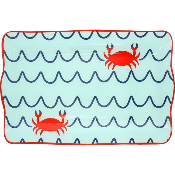 Pavilion - Beach - 16.75" x 11" Serving Tray Dish Platter Crab Waves Boat Beach Ocean Seaside Waterfront Kitchen Decor Serveware