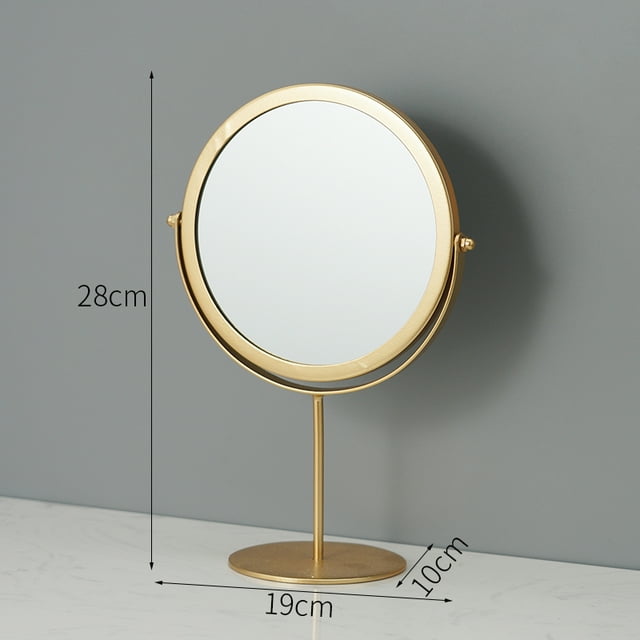 Lighted Tabletop Makeup Mirror Double-Sided 7X Magnification, Desk Mirror with Pedestal for Shaving, Height Adjustable GOLD A