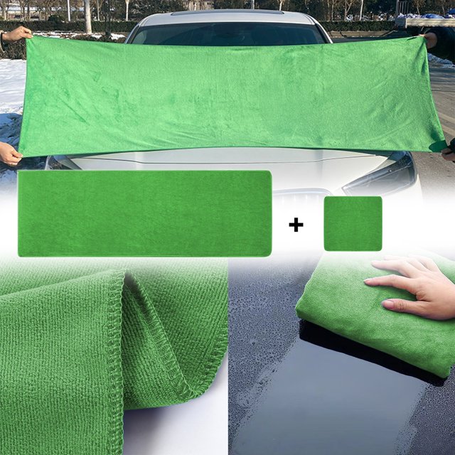 Jioakfa Automotive Interior Accessories 2 Microfibre Car Wash Towels,Highly Absorbent,Not Easy To Fall Out,Suitable For Car Washing,Wiping The Car Green Size