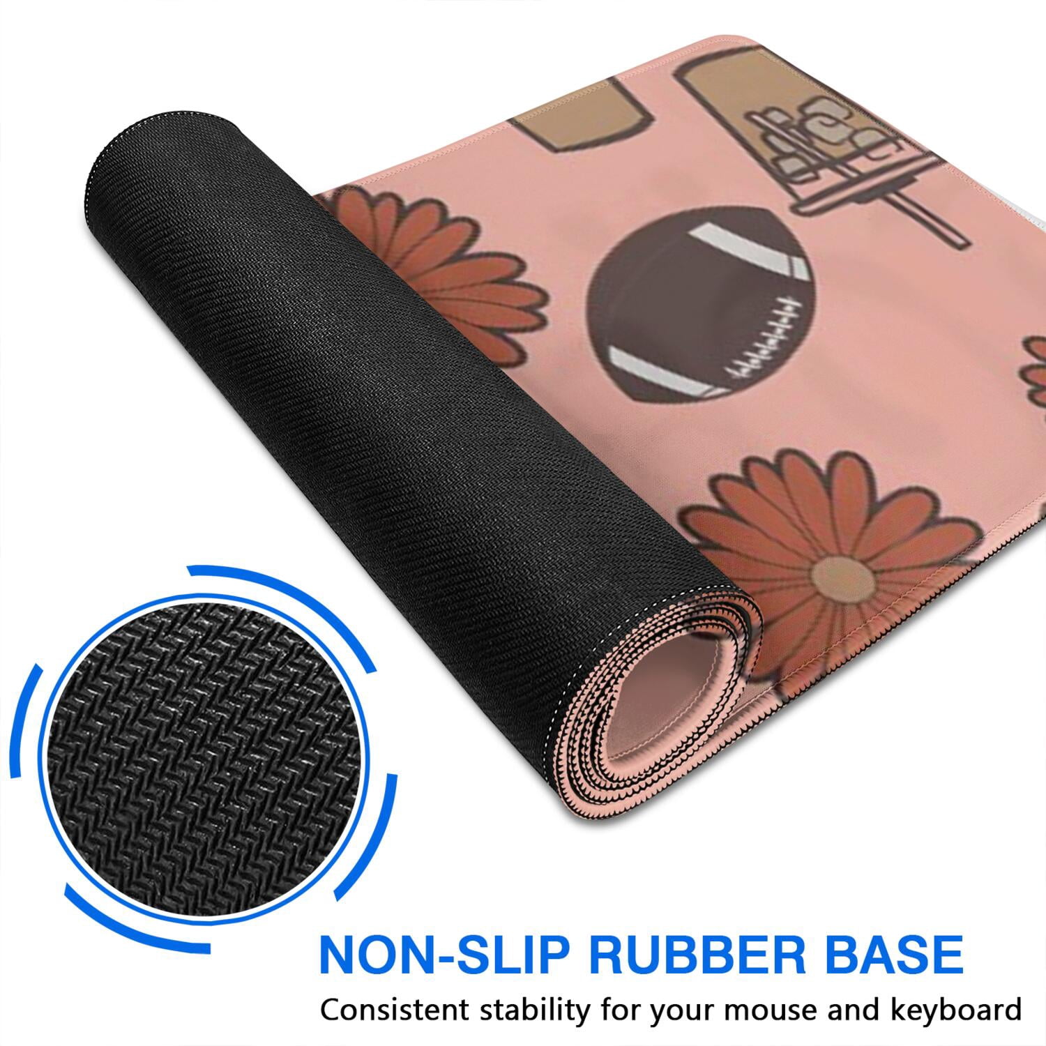 Long Mouse Pads for Desk,Pink Football and Drinks Pattern Desk Mats on Top Of Desks, Desk Mouse Pad Extra Large with 3mm Non-Slip Base and Stitched Edge for Gaming,Office,Work,Home 31.5"x11.8"