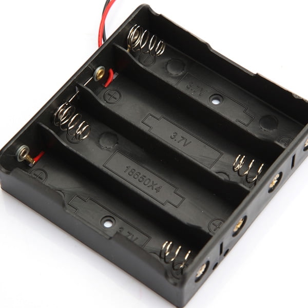 New Battery Storage Case Plastic 4 x 18650 Box Holder Black With 6in Wire Leads