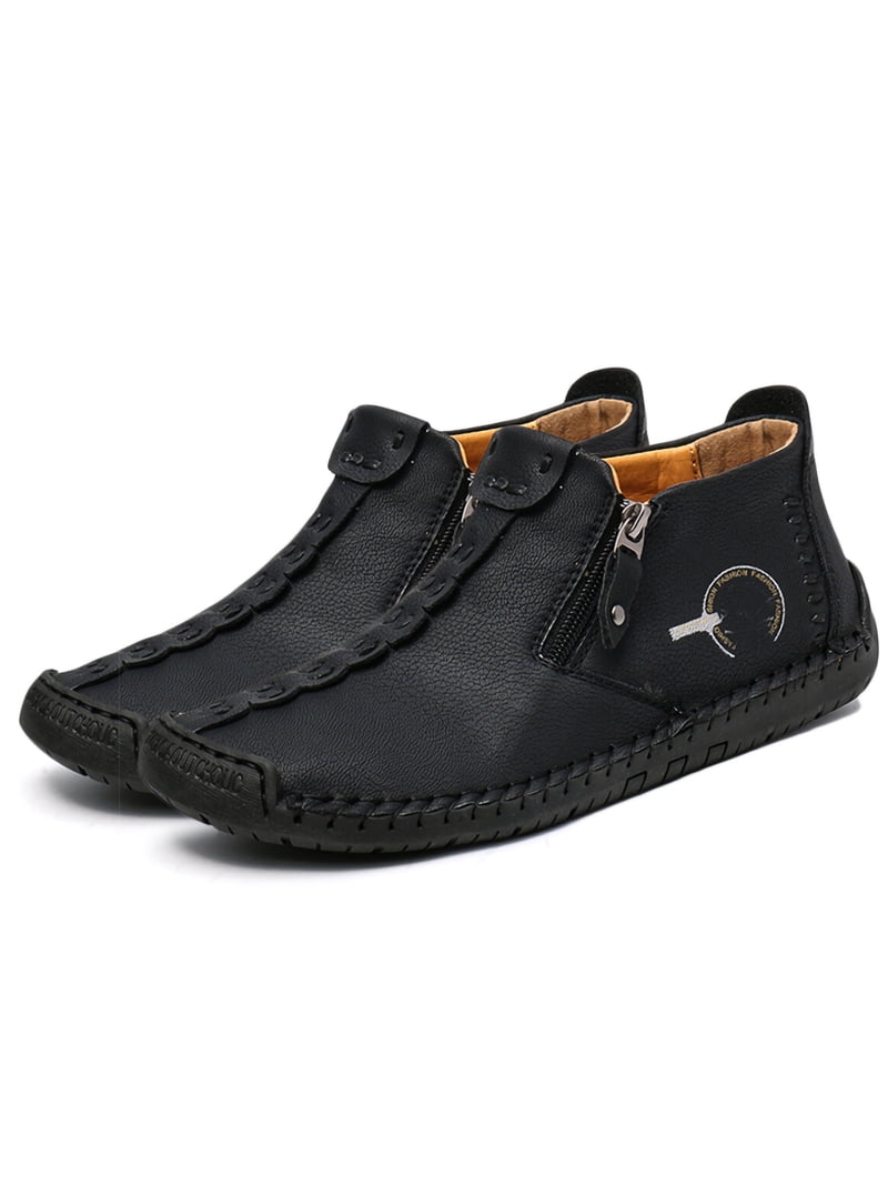 Men\'s Black Slip-On Casual hand stitched ankle boots  non slip Amazon.com | RiceelSor Ltalian Handmade Mens Casual Leather  main image 3