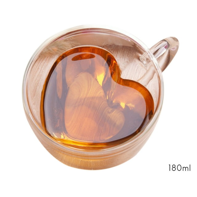 Taza de té resistente al calor de cristal de pared doble en forma de corazón de 180ml/240ml