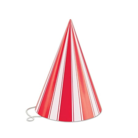 Club Pack of 144 Red and White Striped Fun and Festive Party Cone Hat 6.25