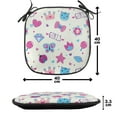 thumbnail image 4 of Feminine Chair Seating Cushion Set of 6, Pattern with Funny Doodle Elements Bowtie Ladybird Diamond and Kitty, Seat Pads for Office with Anti-slip Backing, 16"x16", Fuchsia and Blue, by Ambesonne, 4 of 7