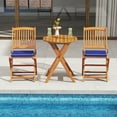 thumbnail image 4 of Costway 3 PCS Acacia Wood Patio Bistro Set Folding Table & Chairs Set with Cushions Navy, 4 of 10