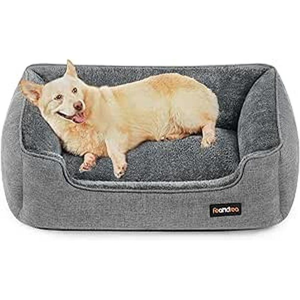 FEANDREA Cama para Perros, Sofá para Mascotas, 90 x 75 x 25 cm, Bordes Elevados, Fondo Antideslizante, Funda Extraíble, L, para Perros Medianos, Gris Claro