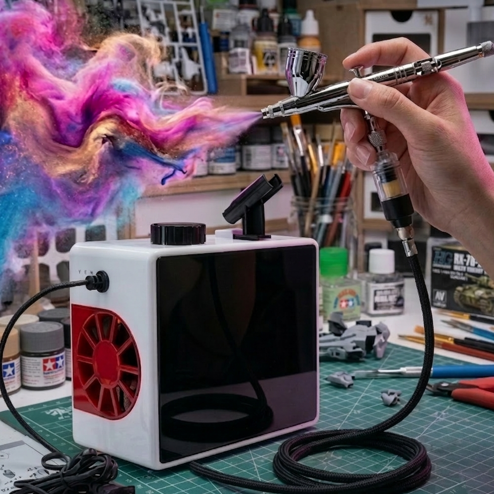 TM-60 Airbrush Compressor, Adjustable 0-70 PSI, Oil-Free with Moisture Filter for Painting & Nail Art