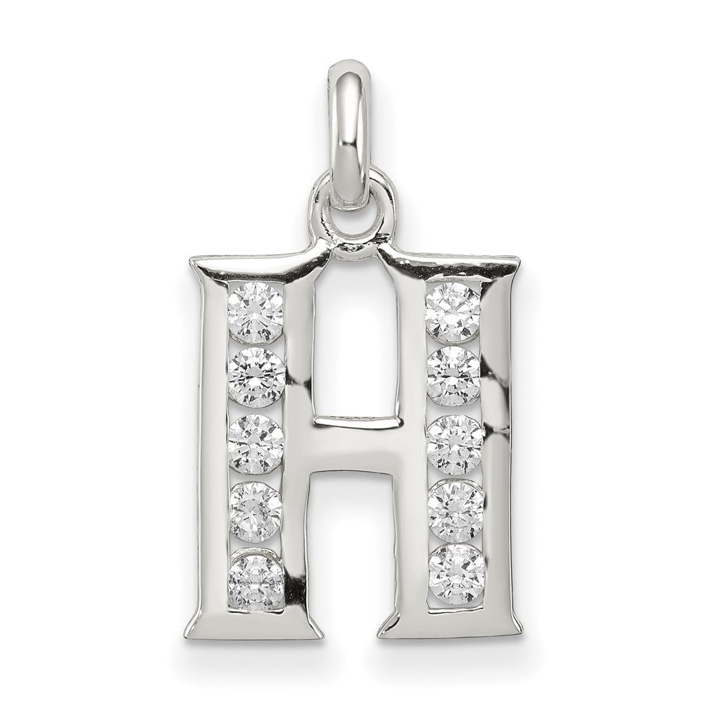 Sterling Silver CZ Letter H w/Lobster Clasp Charm Pendant