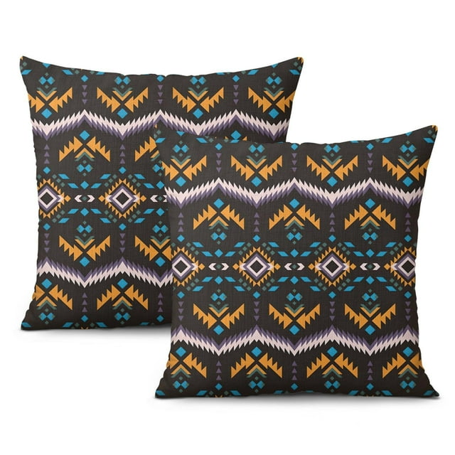 THrow Pillow Case Set of 2 Boho Style Ethnic Pillow Covers, 16x16 Inch Tribal Art Print Linen Cushion Covers, Perfect Square Pillow Covers for Sofa and Living Room Decor