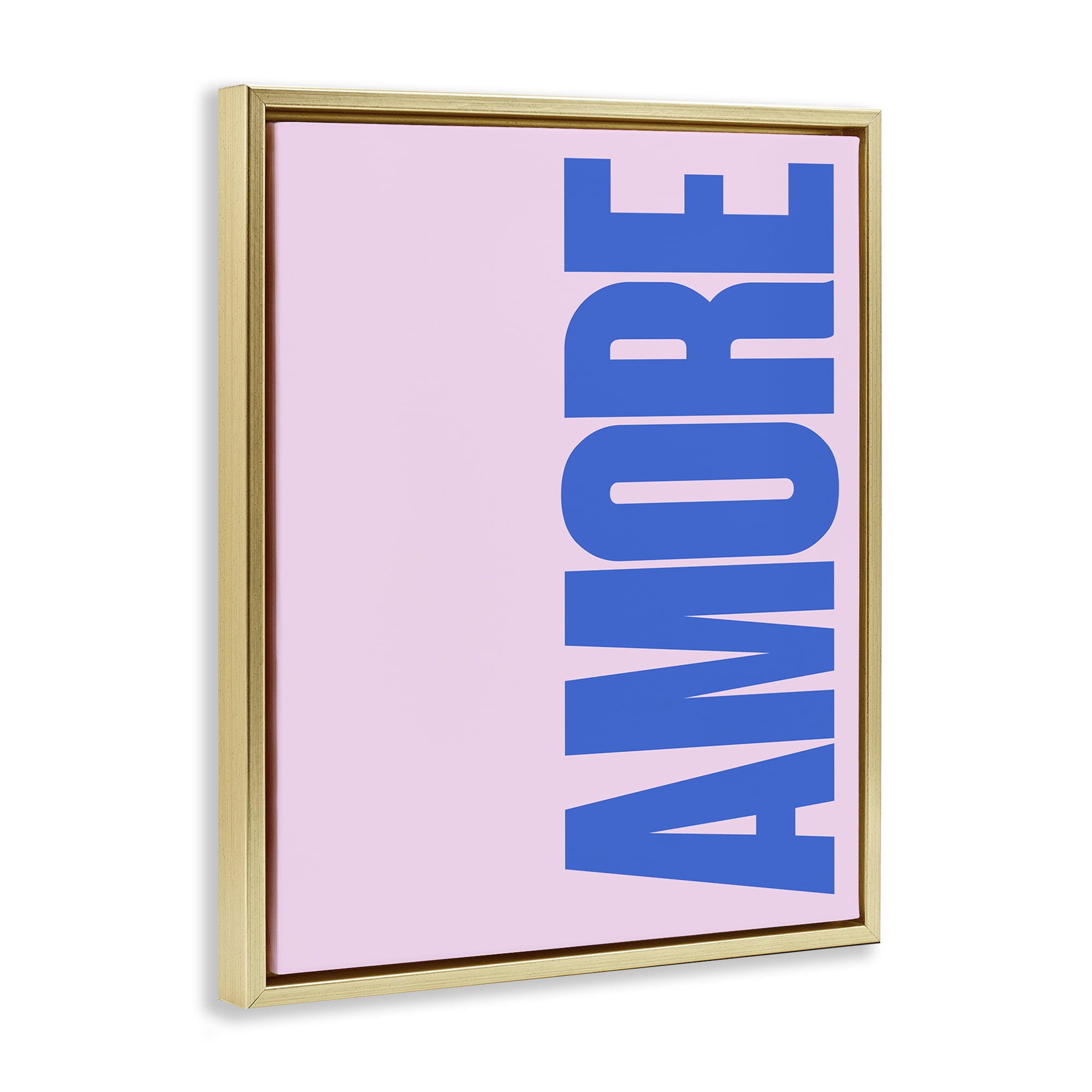 Stupell Industries Blue & Pink Amor Text & Numbers Painting Gold Floater Framed Canvas Art Print Wall Art, 17 x 21