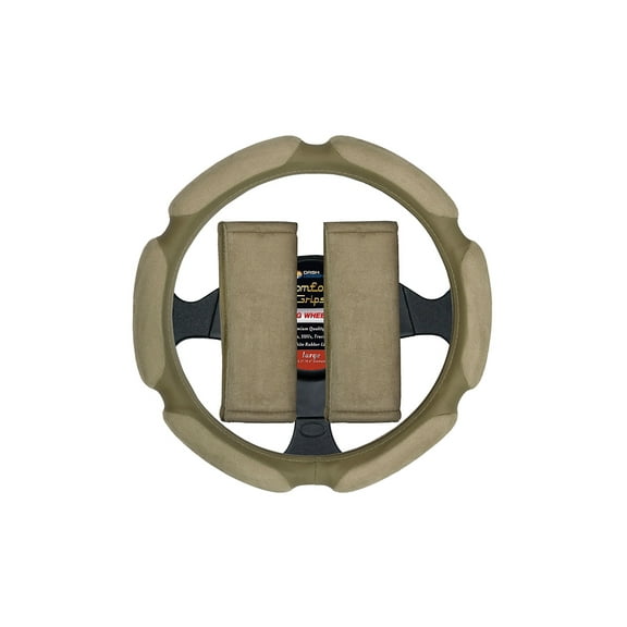 Comfort Grips - Steering Wheel Cover / Seat Belt Cushions Combo Pack Medium (14.5 - 15.4) Tan