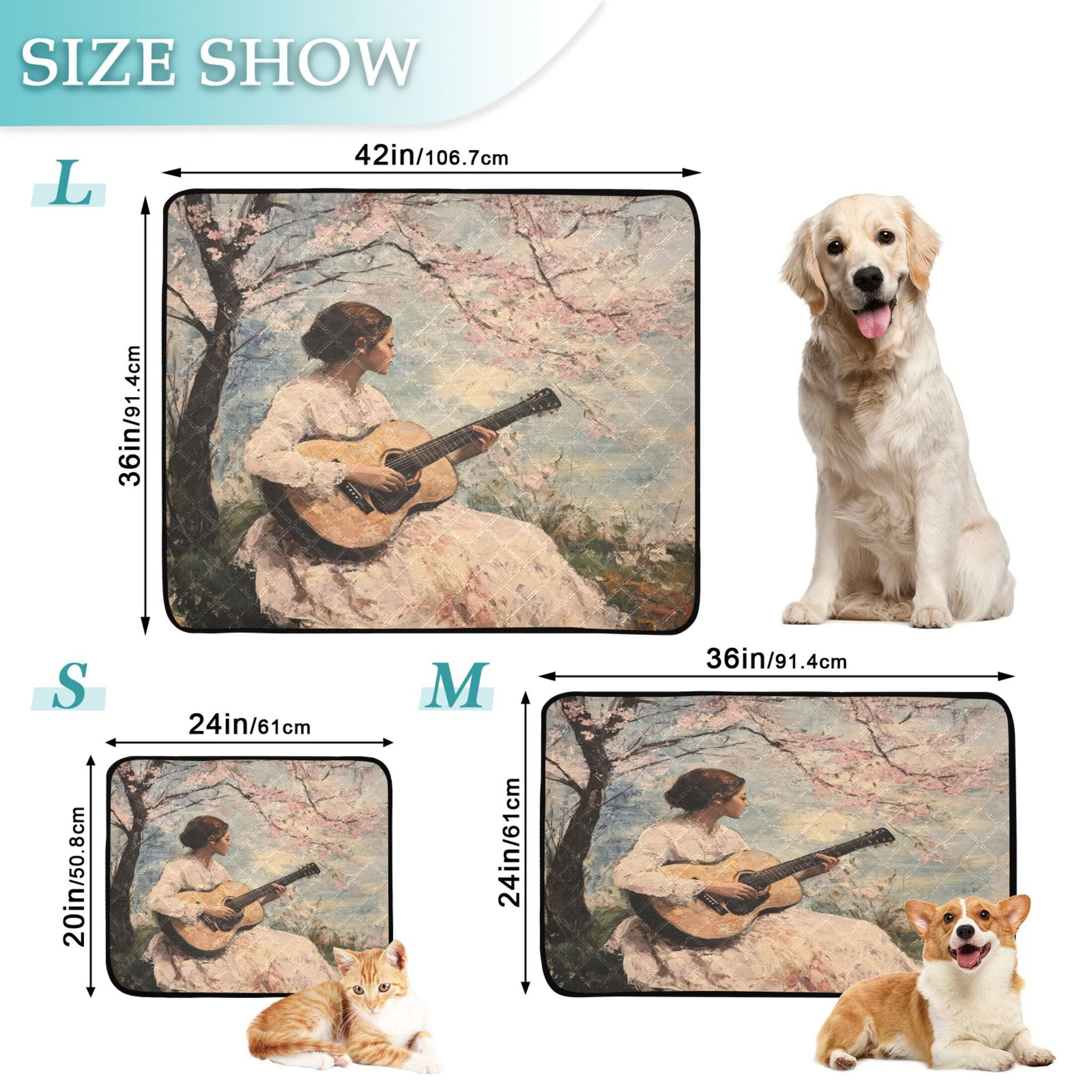 Qxltty Season Of Cherry Blossoms Cat litter Pads Pet Set of 2 Diaper Mats Center Anti-leakage Layer Absorbent Soft and Comfortable