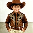 thumbnail image 2 of Curuila Child Kids Boys Shirt Button Down Cowboy Print Lapel Long Sleeve Fashionable Soft Tops Brown Size 12-13 Years, 2 of 4