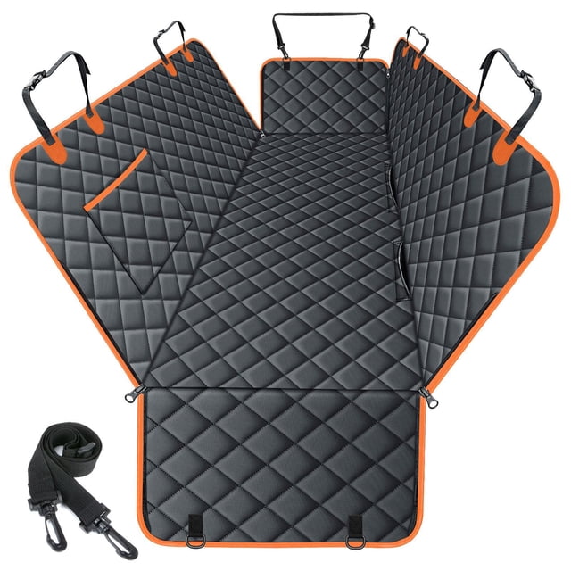Funda Impermeable para Asiento de Auto para Perros NECKORY para Asiento Trasero Negra/Naranja