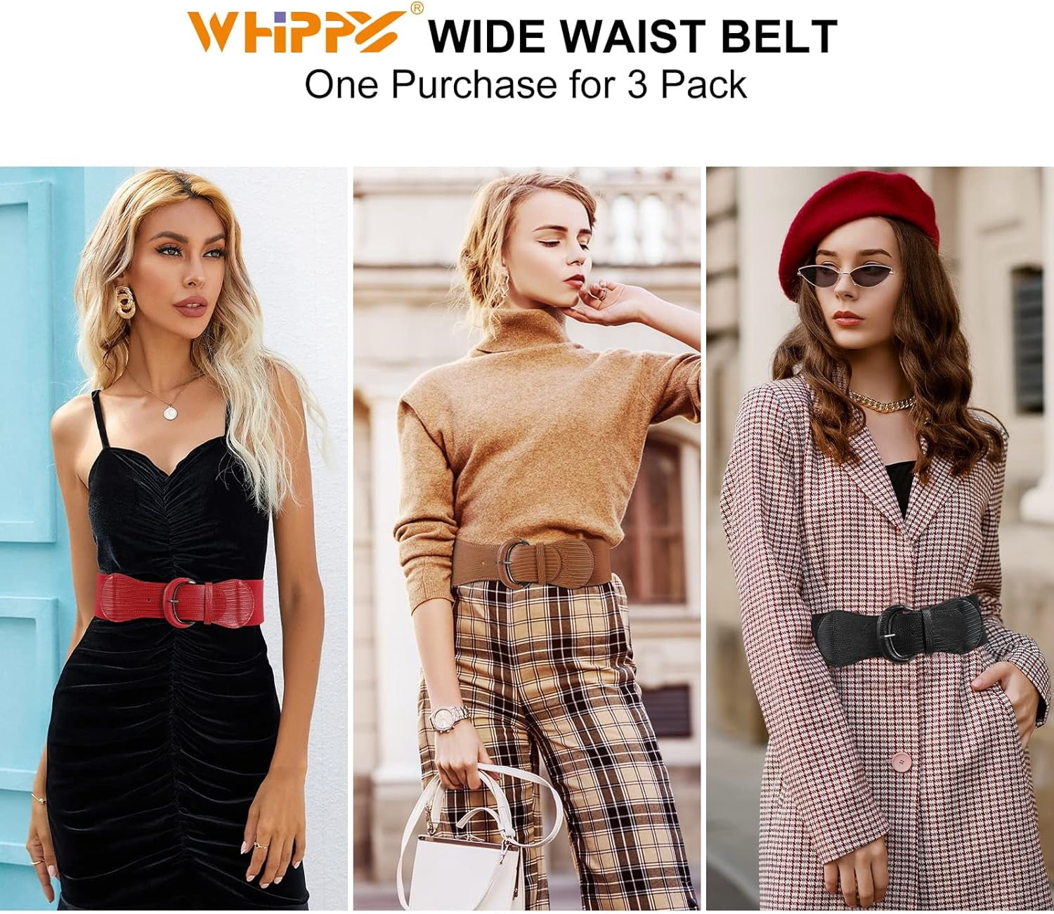 3 Pack 4 Pack Women Wide Elastic Waist Belt Vintage Stretchy  display picture 1
