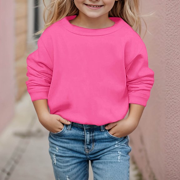 LIUYUNNN Sweatshirt Long Sleeve Pullover Hot Pink Sweatshirts Crewneck Loose Fit Pullover Tops Warm Fall Winter Clothes Toddler Boys Clothes 13-14 Years Boys Girls Fall Outfits