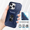 thumbnail image 4 of Heavy Duty Armor Case for iPhone 14 Pro with Slide Camera Cover & Magnetic Ring Stand Blue, 4 of 5