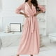 thumbnail image 4 of Vestido de falda ajustado en la cintura con cordones y temperamento de manga larga de Color sólido con cuello en V de primavera y otoño para mujer Pompotops  hdfakjf8654, 4 of 9