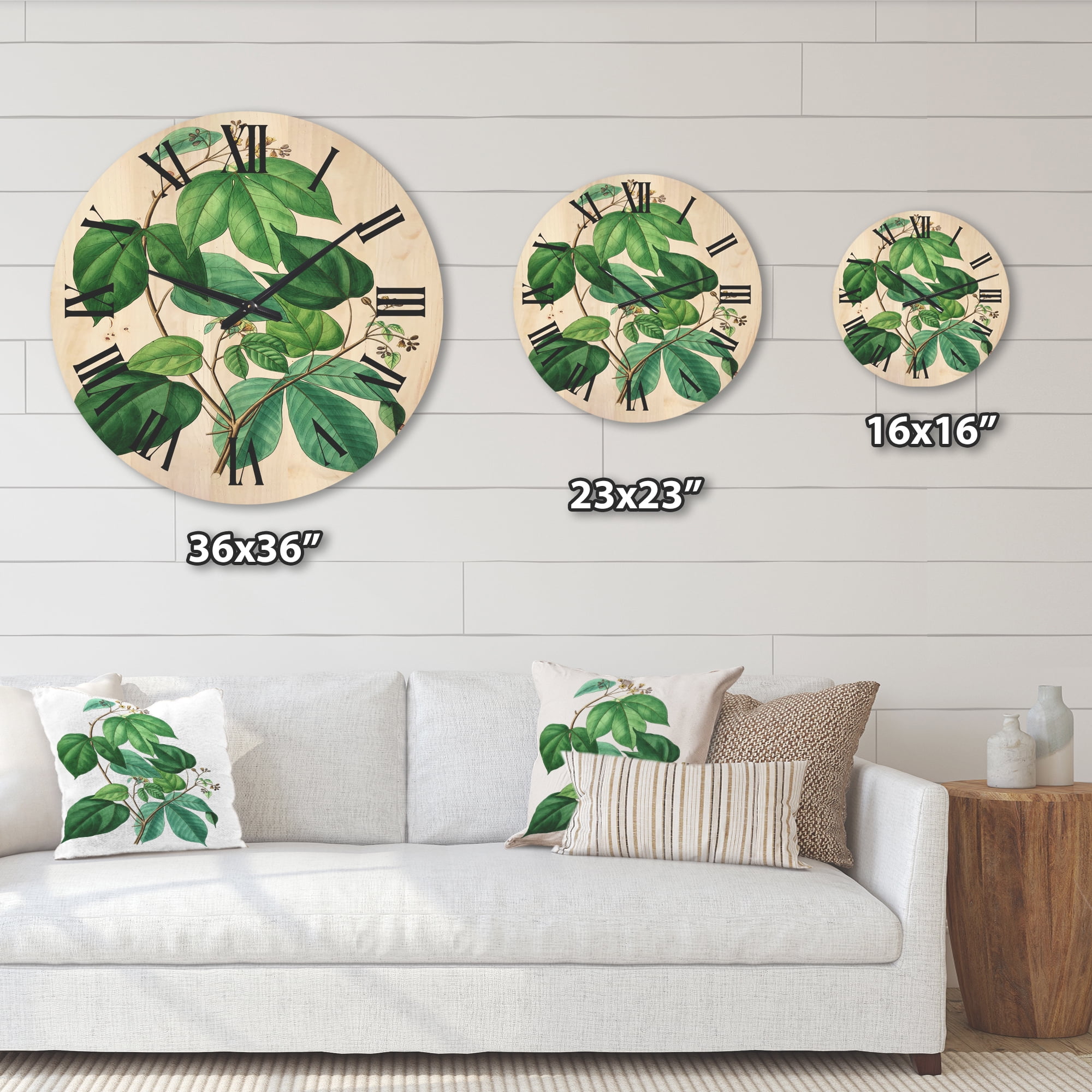 Designart 'Ancient Green Leaves Plants III' Traditional Wood Wall Clock