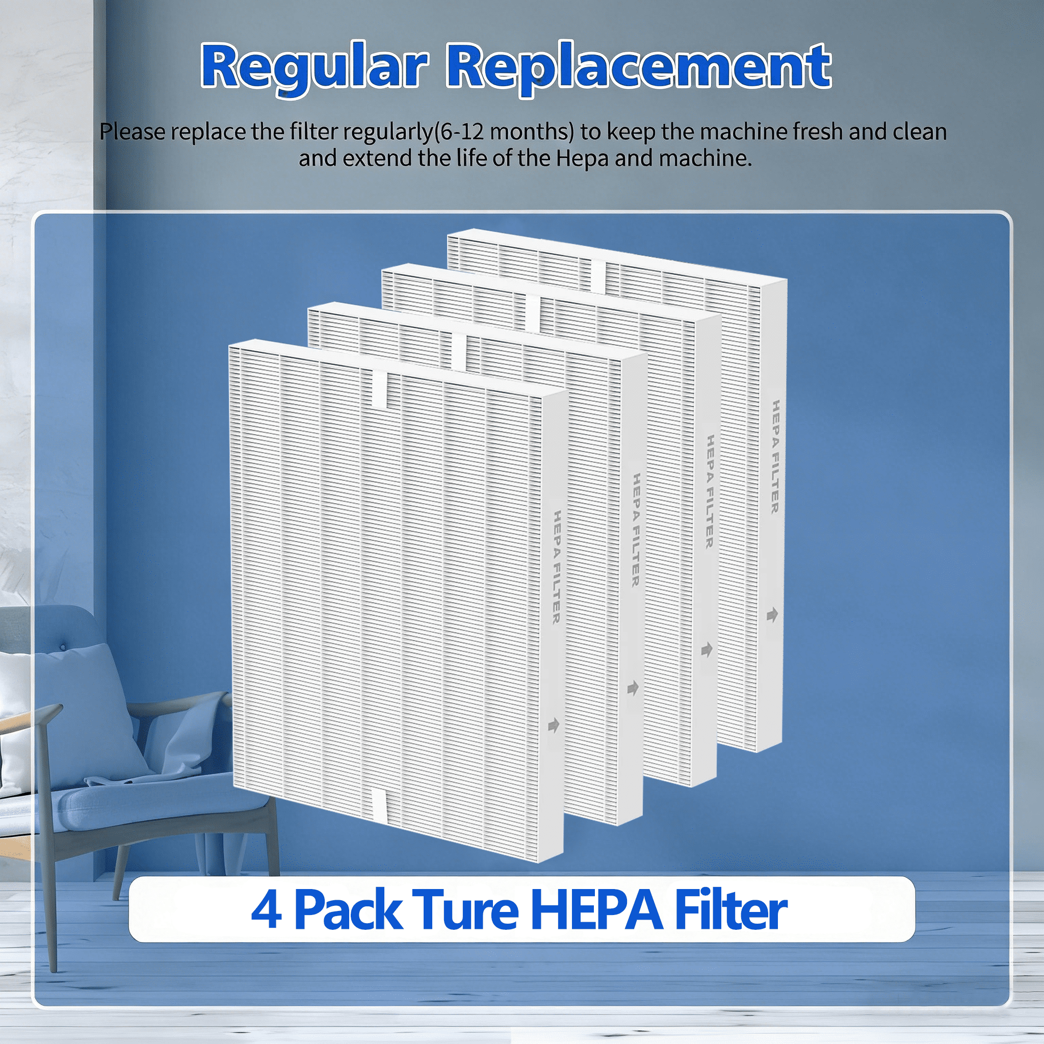 4 Pack AP-1512HH True HEPA Replacement filter Compatible with Coway Airmega AP-1512HH Air Purifier and Airmega 200M Air Purifier, AP-1512HH, AP-1512HH-FP, AP-1518R, AP-1519P, Item NO #3304899
