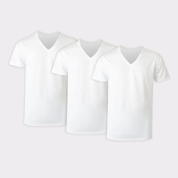 Tall Man T-Shirt Undershirt, 3-Pack, Cotton V-Neck Undershirts, White (Big & Tall Sizes)