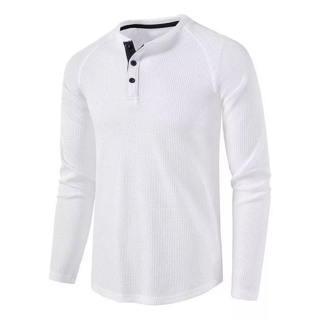 Camisas De Manga Larga De Algodón Henley Para Hombre