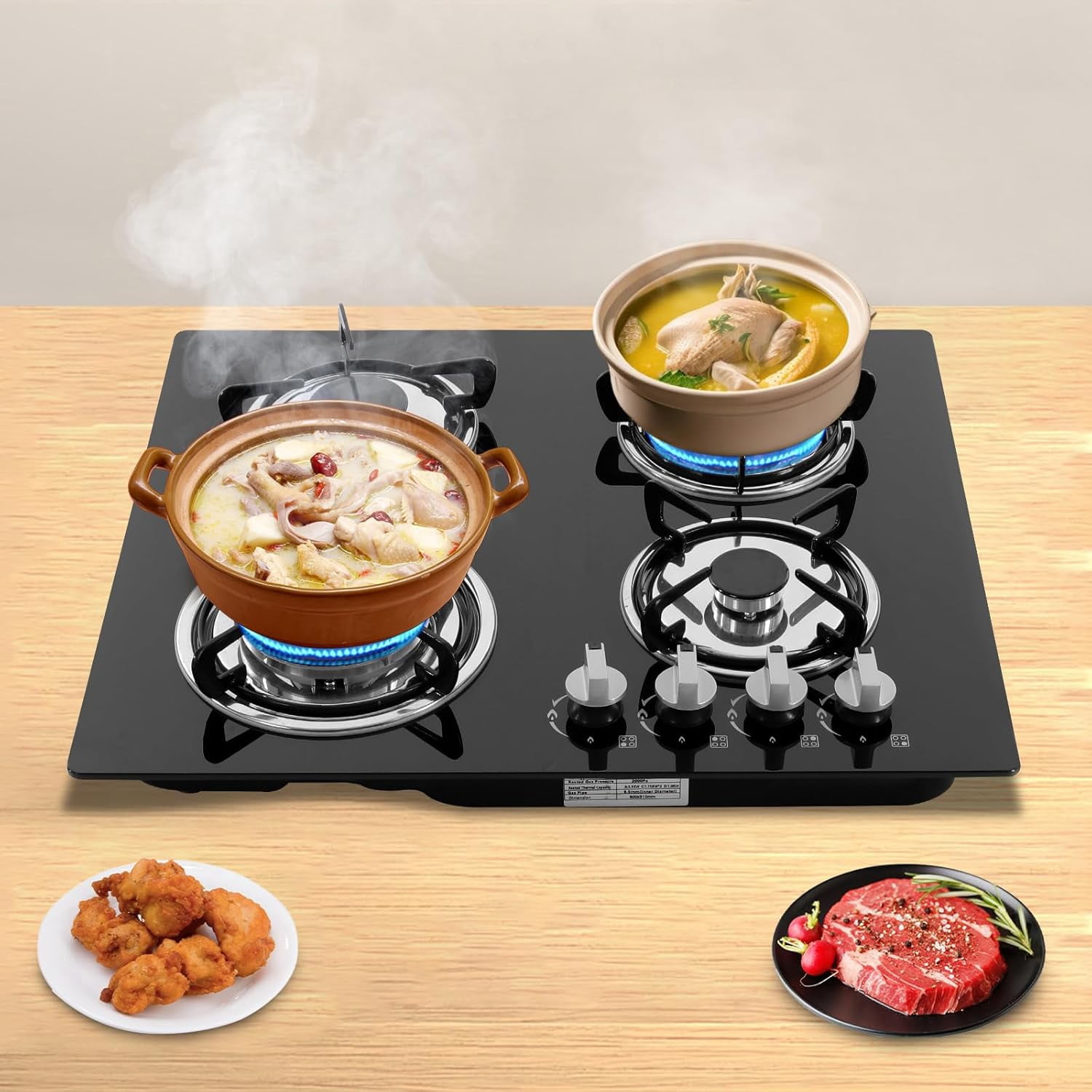 Gas Cook-top Gas Stoves,4-Burners Built-in Countertop Gas Stove NG/LPG Gas Hob Kitchen Cooker Built-In Cook Stove Tempered Glass Electronic Ignition Stove
