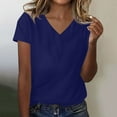 thumbnail image 3 of Otntypg Summer V Neck Shirts for Women Dressy Causal Short Sleeve Basic Solid Color Tunic Tees Tops Loose Oversized Comfy Pullover Blouse Navy M, 3 of 5