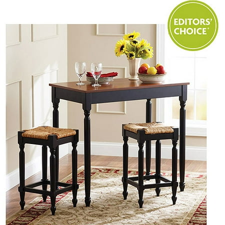 Better Homes and Gardens Autumn Lane 3 Piece Pub Dining Set, Black and Oak