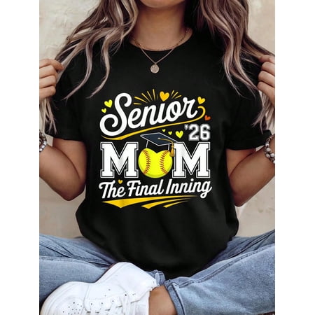Retro Softball Senior Mom 2026 T-Shirt Cute Graduation Season Proud Parent Tee Trendy Sports Mother Gift