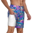 thumbnail image 3 of Picia Colorful Mushrooms pattern Mens Swim Trunks with Compression Liner Stretch Beach Shorts Quick Dry with Zipper Pockets No-Chafing Board Shorts-Large, 3 of 9