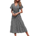 thumbnail image 1 of VISgogo Vestido Mujer, Patrones Estampados Escote en V Manga Corta de Una Pieza con Botones y Cordón para Verano, S/M/L/XL/XXL VISgogo moda, 1 of 4