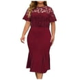 thumbnail image 1 of Wyzesi Robes Formelles pour Femmes avec Manches Longueur Thé Robe Élégante Grande Taille Couleur Unie Contraste Dentelle Manches Courtes Col Rond Robe Pyjama de Noël, 1 of 9