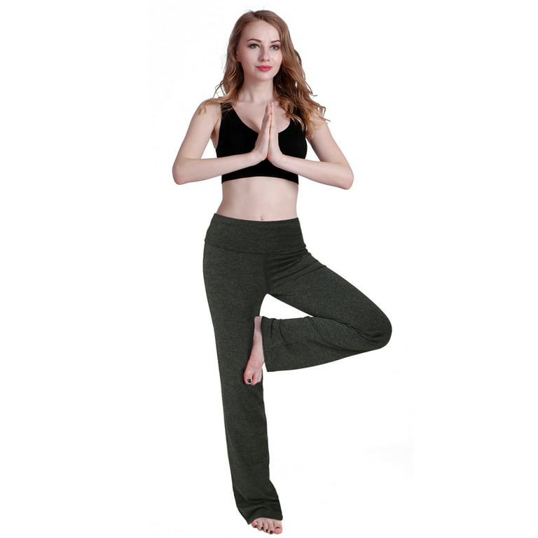 HDE Women's Color Block Fold Over Waist Yoga Pants Flare Leg Workout  Leggings (Charcoal Gray, Large)