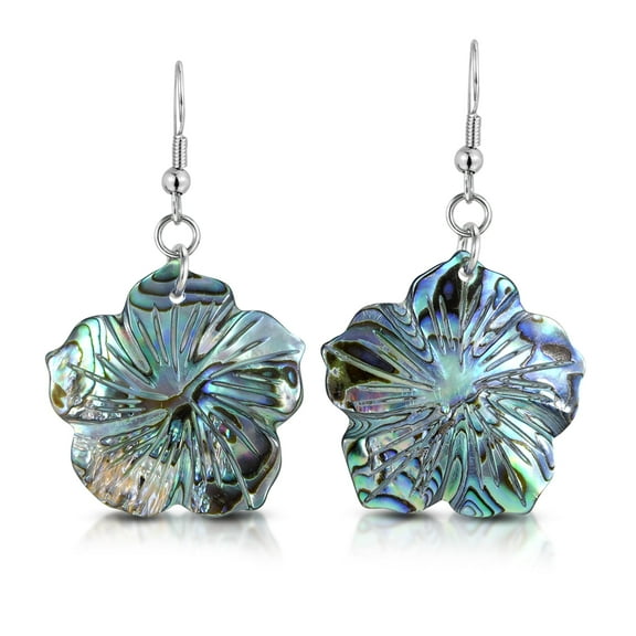 AeraVida Flower of the Ocean Carved Abalone Shell Fishhook Dangle Earrings