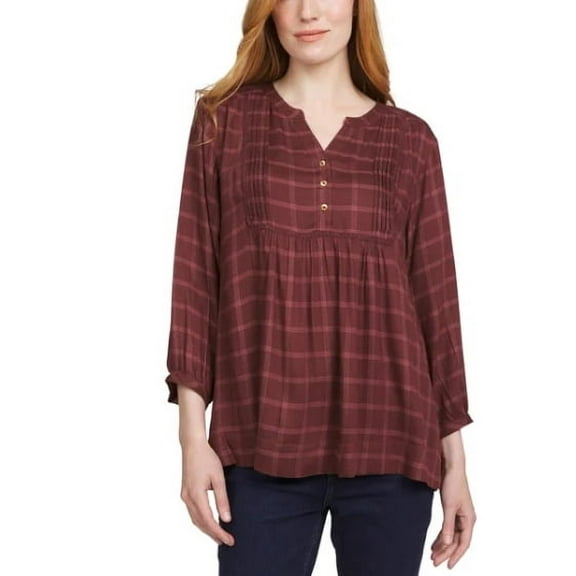 Wrangler Womens Blouse Plaid 3/4 Sleeves Lightweight Elastic Cuffs 1815407