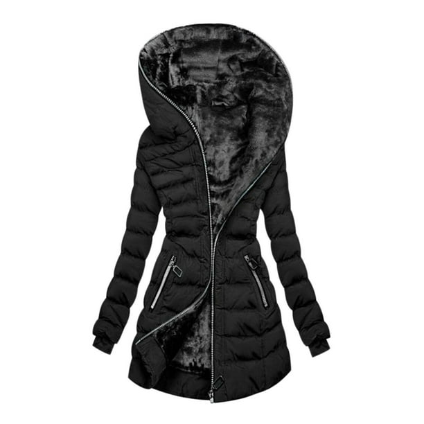 Snorda Women Fall Clothing Winter Coat Women's Winter Hooded Warm And  Velvet Cotton Jacket Mid-Length Coat Black Quilted Jacket 