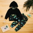 thumbnail image 2 of KIMI BEAR Little Baby Boys Pant Sets 5-6 Years Boys Fall Outfits Long Sleeve Hooded Top Dinosaur Print Pants 2pcs Fall Outfits Black, 2 of 9