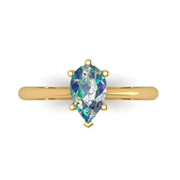 Solitaire Engagement Ring for Women - 1ct Blue Moissanite in 18K Yellow Gold Promise Ring