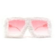 thumbnail image 2 of Womens Funky Fur Covered Squared Rectangle Oversize Sunglasses White Pink, 2 of 4
