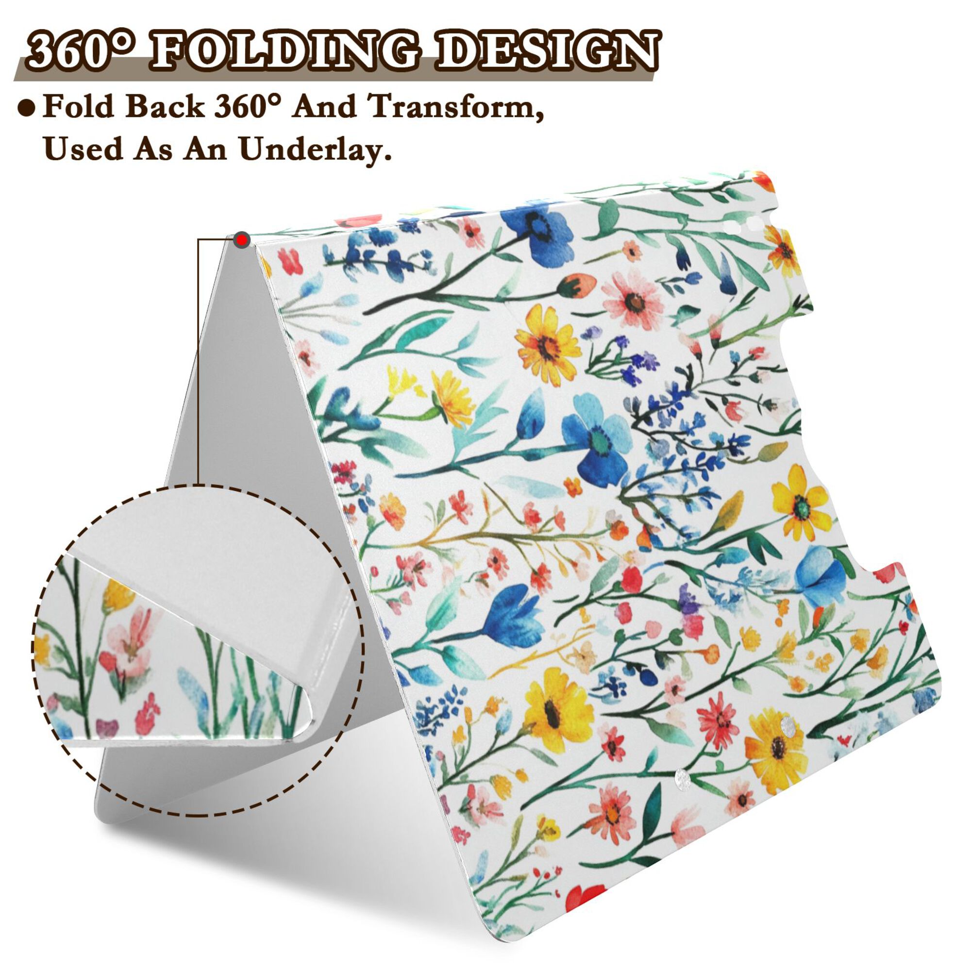 FORMRS A4 Clipboard Folder with Pen Holder Horizontal Foldable School Office Binder, Blue Wildflower Pattern