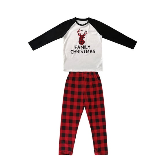 Seyurigaoka Matching Family Christmas Pajamas, Deer Raglan Tops + Plaid Pants