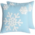 thumbnail image 3 of Funda de almohada de algodón con bendición navideña de 45x45cm para cama, sofá, cojín, fundas de almohada bordadas con copos de nieve para coche, 1 par de color azul, 3 of 5
