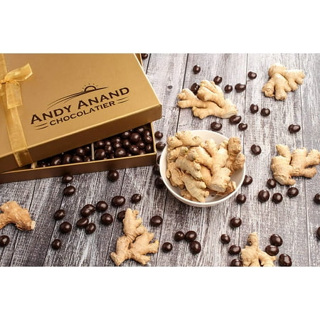 Andy Anand California Dark Chocolate Covered Ginger 1 lbs & Handwritten Greeting Card  For Birthday, Anniversary Gourmet Christmas Food Gift Basket, Fathers Day, Get Well Basket for Men &