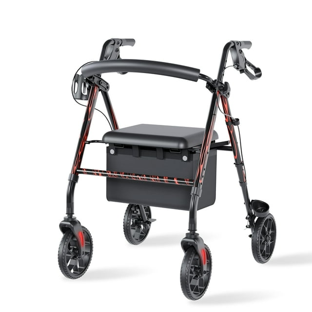 Andador con ruedas UNLICON con asiento, de aluminio duradero y altura ajustable, para personas mayores con discapacidad y adultos, con ruedas de 8" para todo terreno.