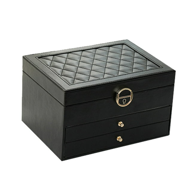 Organizador de cuero PU Matsuzay caja de joyería 3 capas Negro 23*17*13.5 cm
