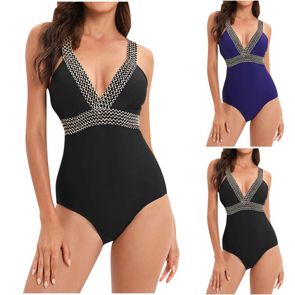 UTSJKR Swimsuit Women 1-Piece - One Swimsuit Sexy Bikini Set Deep V Neck Slimming Bathing Suits for Women Black S